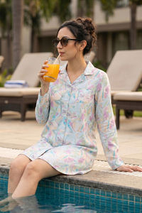 Zivame Woven Loungewear Dress - Ice Water — thumbnail 1